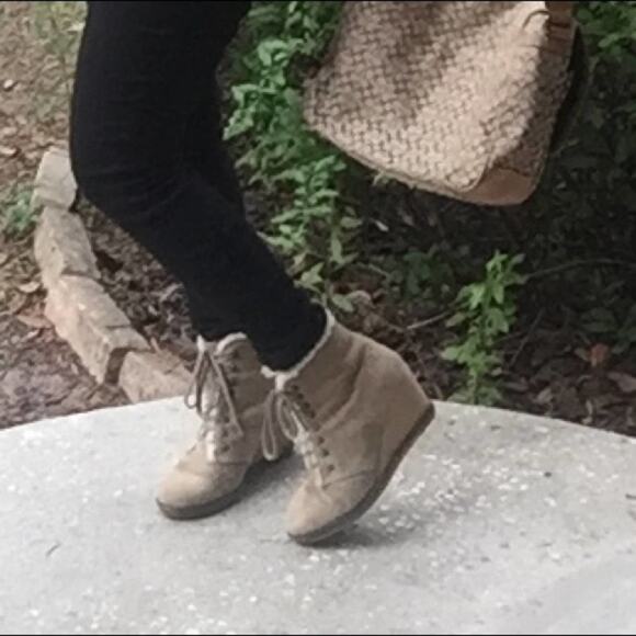 J. Crew ankle bootie wedge heel tan cream mob era - Picture 8 of 8